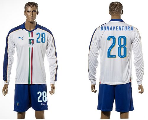 Italy #28 Bonaventura White Away Long Sleeves Soccer Country Jersey - Click Image to Close